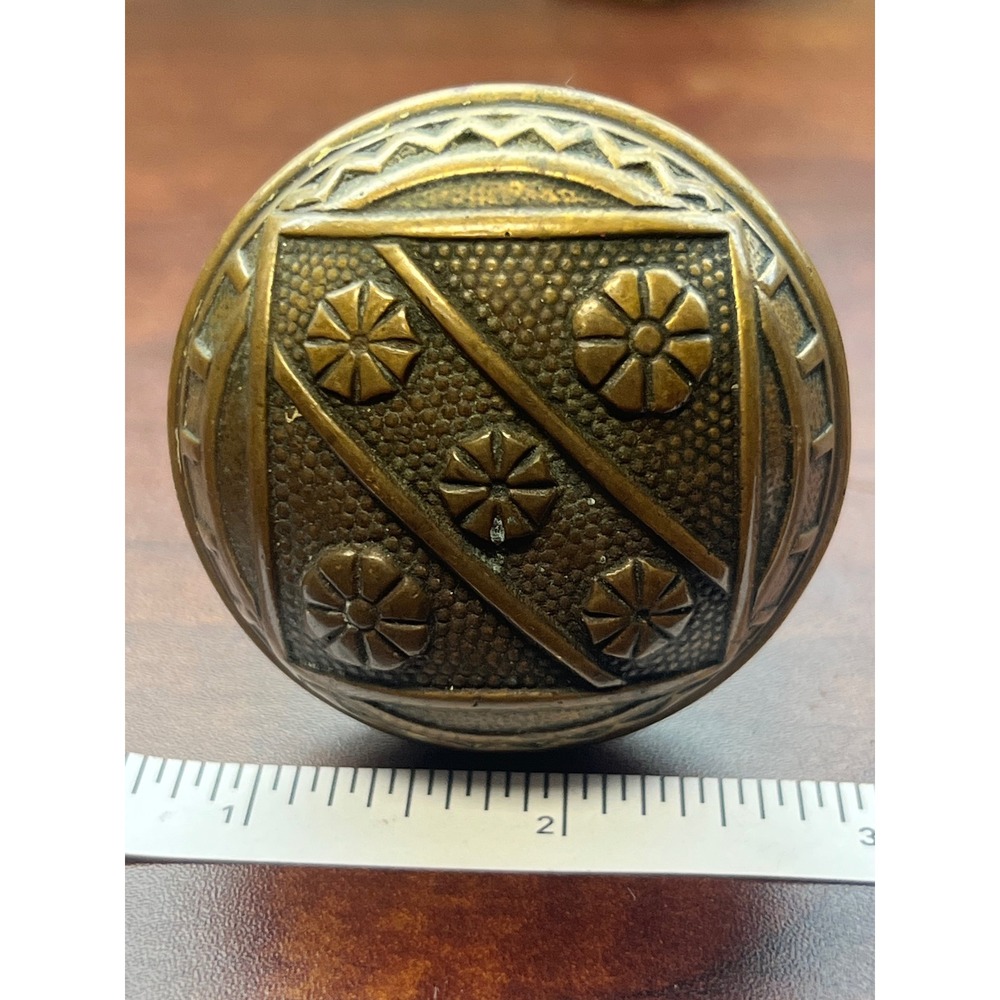 Antique‎ Eastlake Bronze Doorknob Floral Geometric Design 1800s Victorian Era